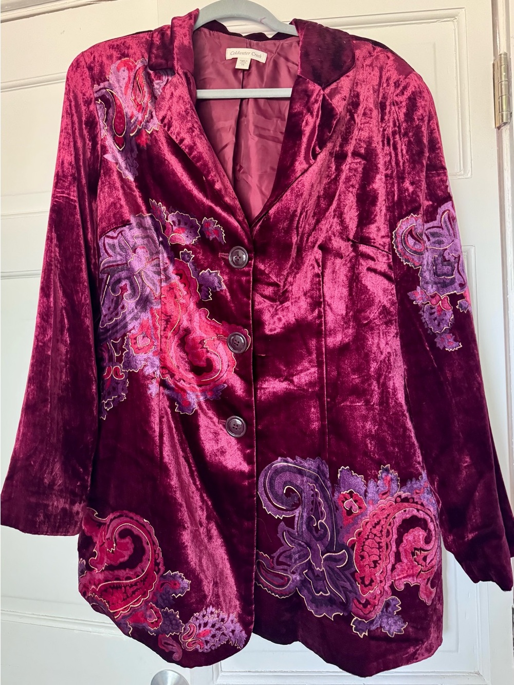 Women's Coldwater Creek Vintage Velvet Embroidered Jacket - Burgundy